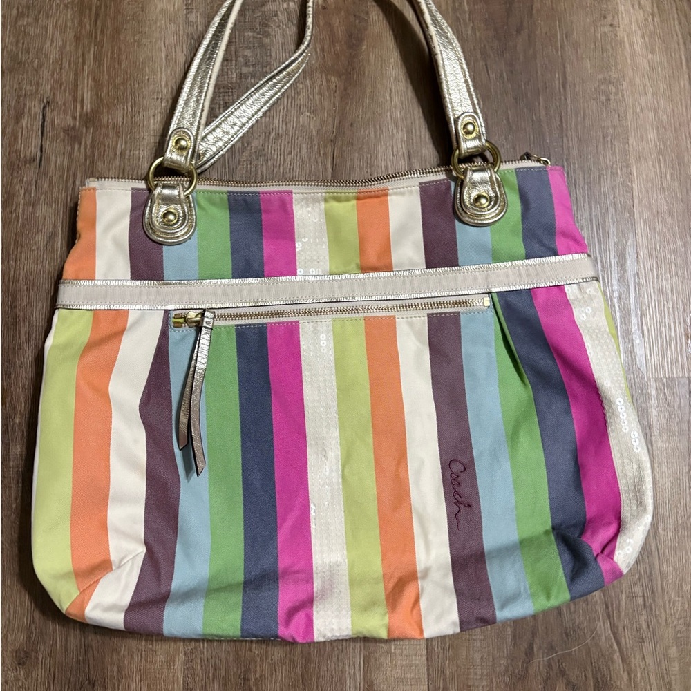 Coach legacy Striped Tote Bag with Gold Handles